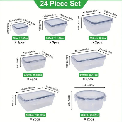 48Pcs Food Storage Set - 24 Airtight Containers & Lids