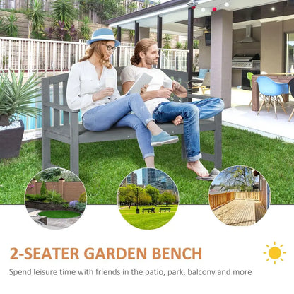 56 Outdoor Wood Bench, 2Seater Garden Bench with Backrest and Armrest, Patio Bench for Patio, Porch, Poolside, Balcony, Gray