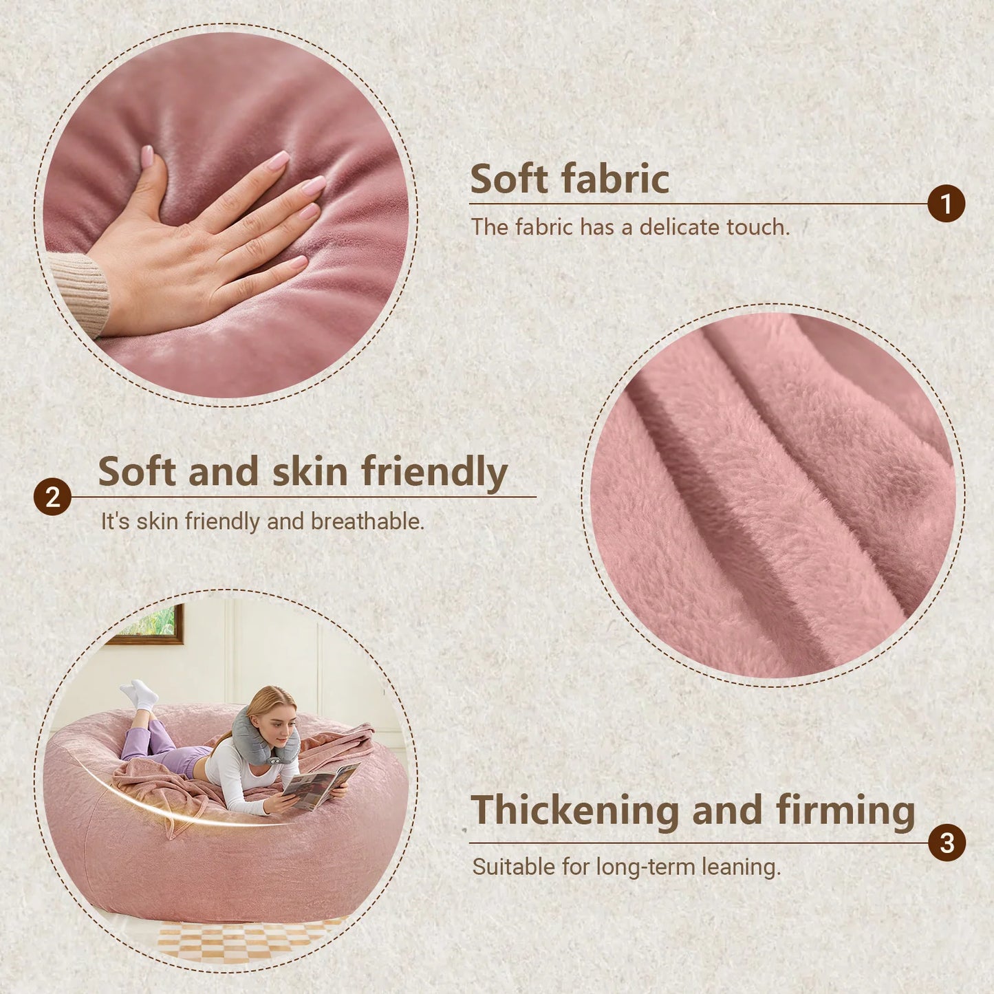 120CM×120CM×60CM, adult beanbag chair with padded beanbag inside, memory foam chair, soft flannel washable cover, ideal reading seat for bedrooms and dorms.
