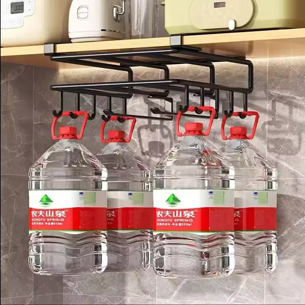 Kitchen Hanging Organizer Rack with Hooks Under Cupboard Paper Towel Rags Hanger Cutting Board Pot Cover Holder Storage Shelf