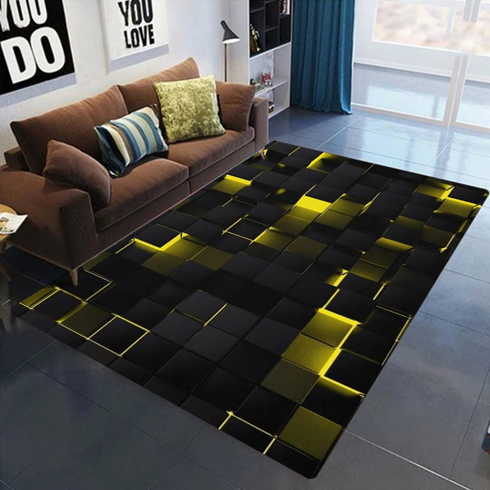 Artistic Neon Geometric Pattern Rug Colorful Retro Style NonSlip Soft Carpet With Diverse Shapes Designs For Living Room