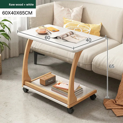 Mobile solid wood coffee table, living room storage rack, living room sofa flip side table, bedroom solid wood bedside table