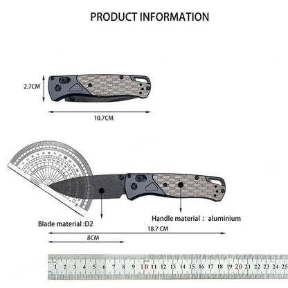 BM 535 Bugout Folding Pocket Knife, 3.15 Inch Stonewashed D2 Steel Blade Engraved Pattern Aluminum Handle 7.36 Inch Overall Length EDC Utility Knife, 4.21 Inch Compact Fold Size for Camping Hiking Bushcraft Daily Carry & Coll