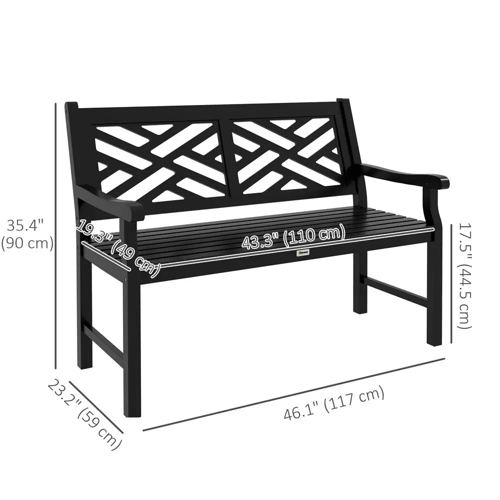 Outdoor Garden Bench, Wooden Frame Patio Bench with Geometric Pattern, 43.25 Inch Weatherproof 2Person Love Seat for Garden, La