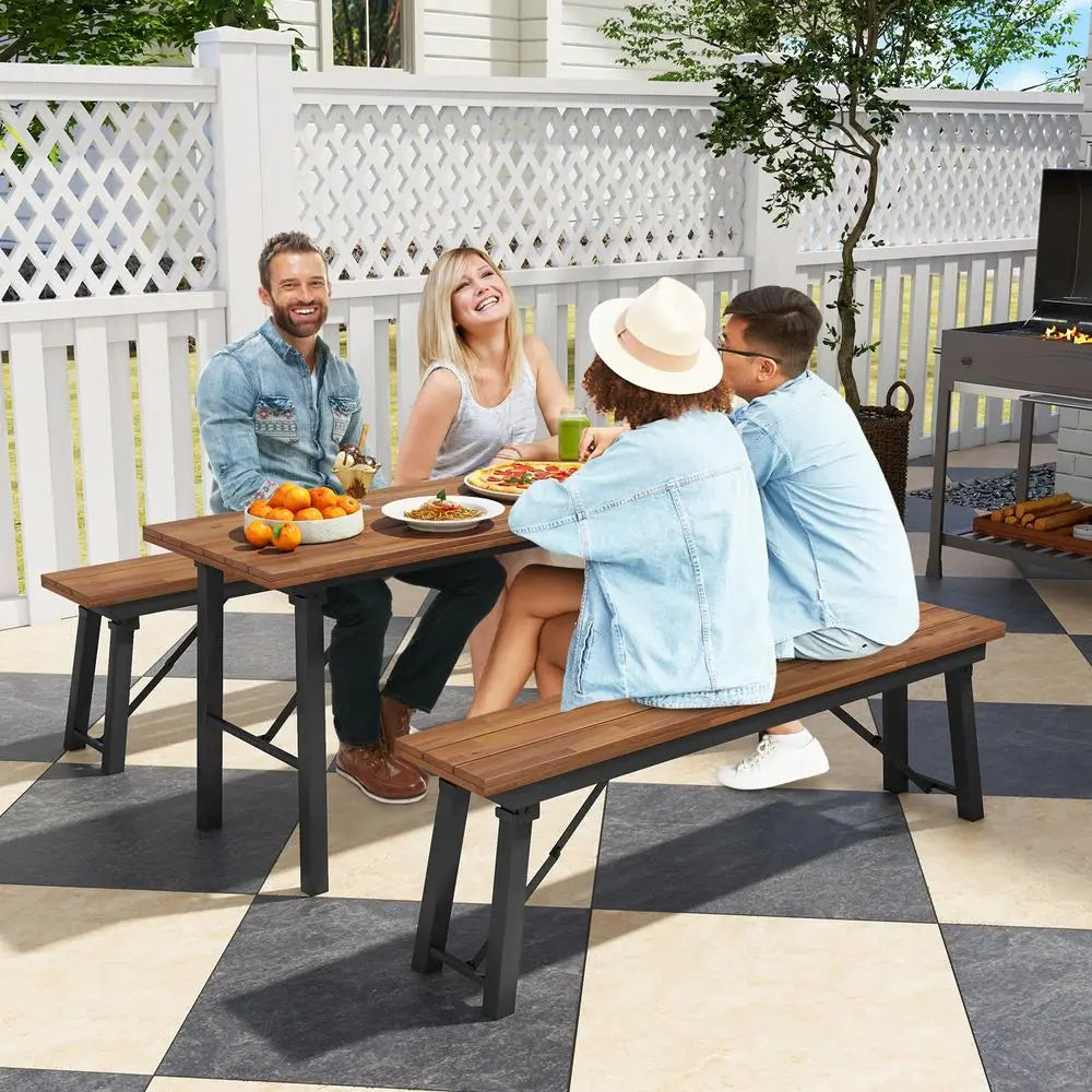 Outdoor Folding Bench Set of 2, 55 23 Person Acacia Wood Backless Patio Dining Bench, No Assembly Weatherproof Picnic Bench, Co