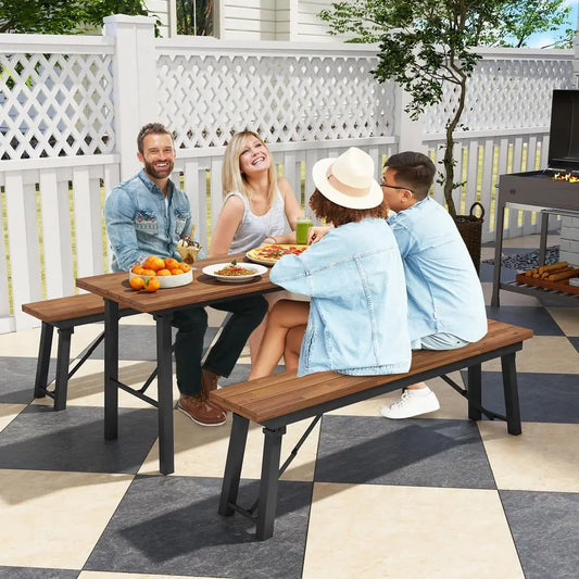 Outdoor Folding Bench Set of 2, 55 23 Person Acacia Wood Backless Patio Dining Bench, No Assembly Weatherproof Picnic Bench, Co