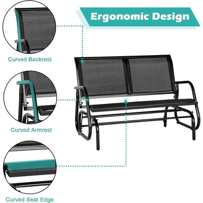 2 Person Outdoor Patio Glider Bench, Powder Coated Steel, Ideal for Backyard, Garden, Balcony (Black)