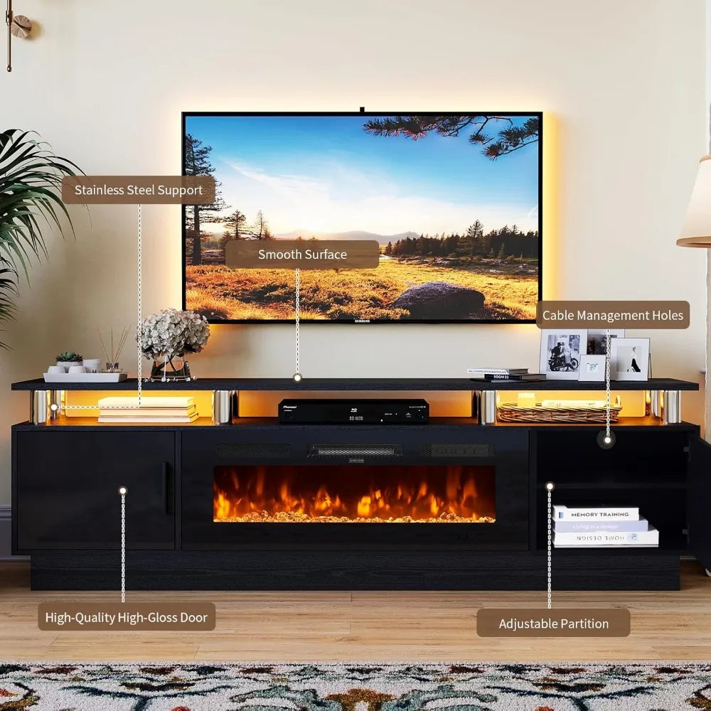 Modern TV Stand with Electric Fireplace for 80 Inch TVs Living Room Entertainment Center Media Console Storage Cabinet with