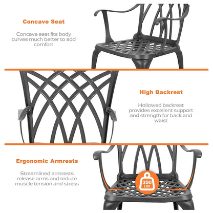 Bistro Set 3 Piece Outdoor All Weather Cast Aluminum Patio Bistro Set Patio Table and Chairs Set of 2 with Umbrella, Customized