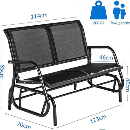 2 Person Outdoor Patio Glider Bench, Powder Coated Steel, Ideal for Backyard, Garden, Balcony (Black)