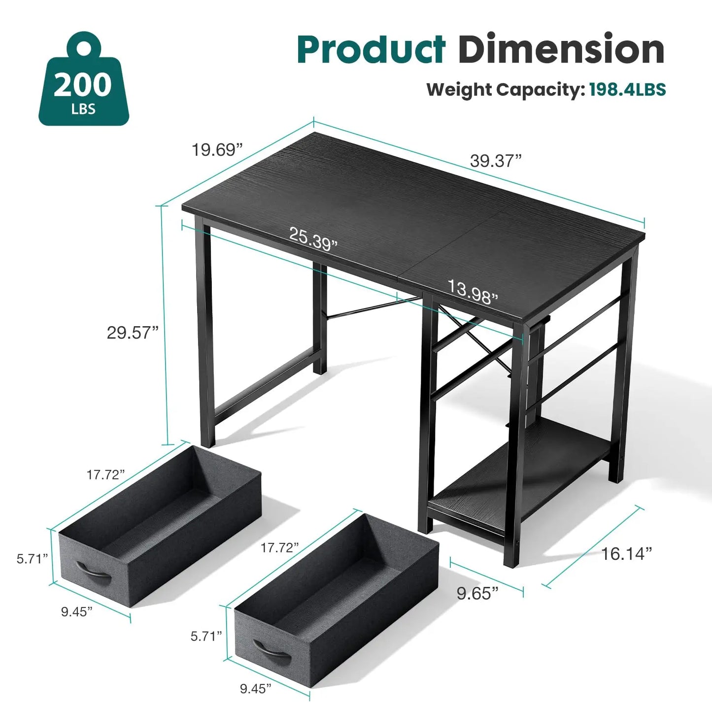 Computer Desk with 2 Drawers For Study Office Gaming Wood Table with Adjustable Position Drawers