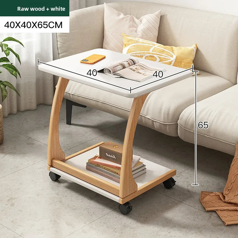 Mobile solid wood coffee table, living room storage rack, living room sofa flip side table, bedroom solid wood bedside table