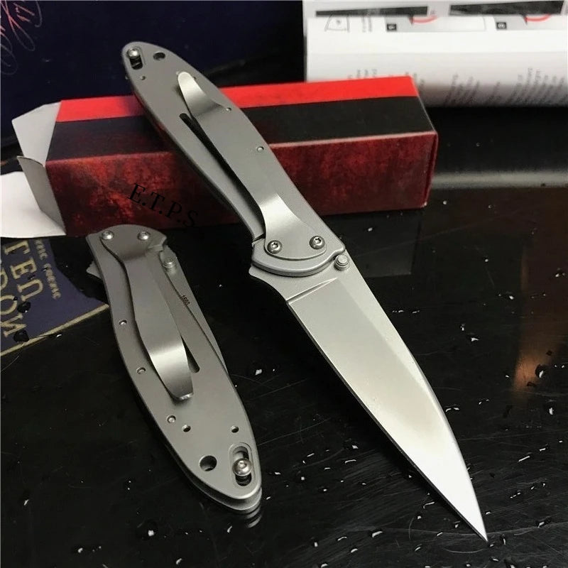 Ks1660 Ken Onion Leek Folding Knife Bead Blast Plain Stainless Steel Handles Outdoor Tool with Frame Lock Safe Assisted Opening and Reversible Pocketclip