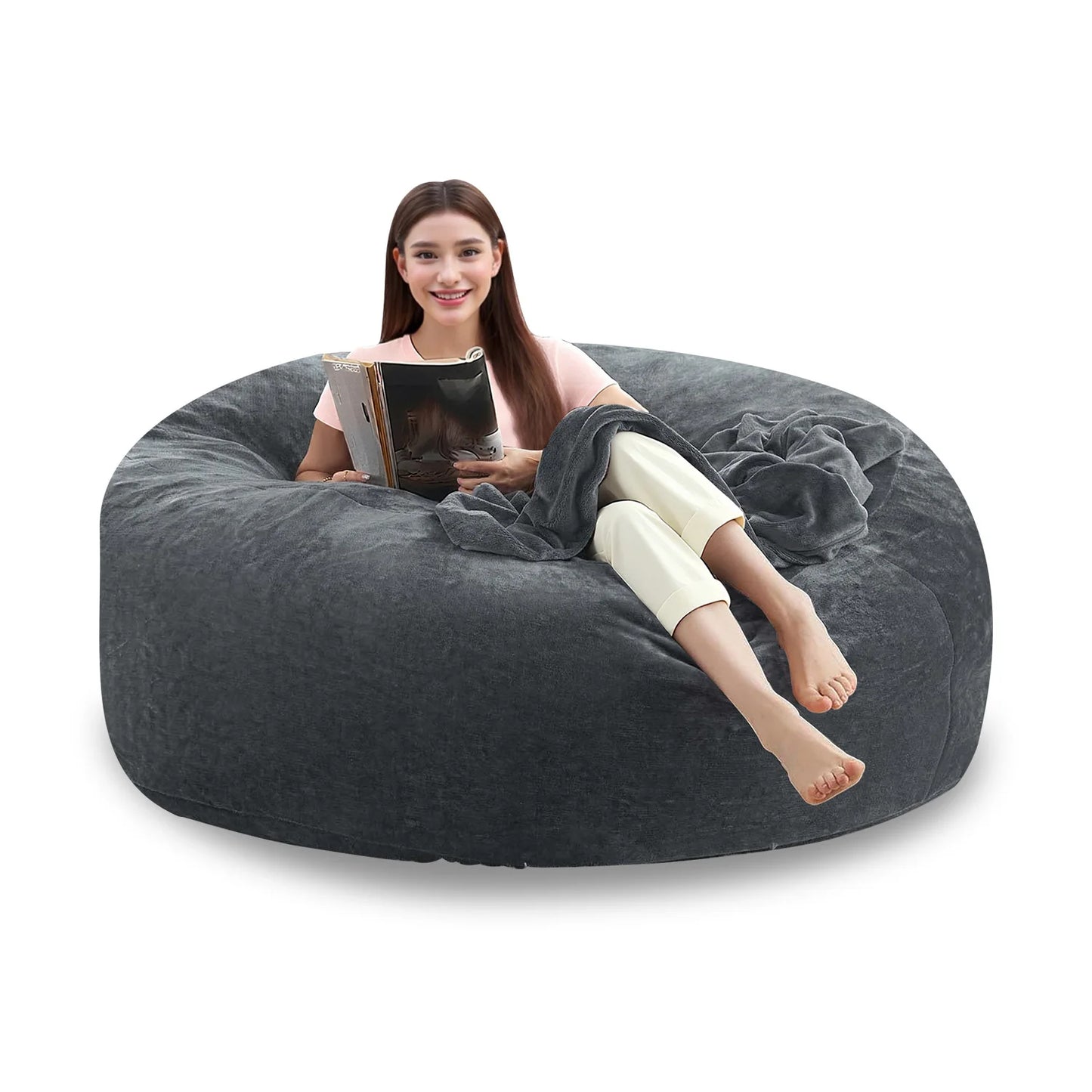 120CM×120CM×60CM, adult beanbag chair with padded beanbag inside, memory foam chair, soft flannel washable cover, ideal reading seat for bedrooms and dorms.