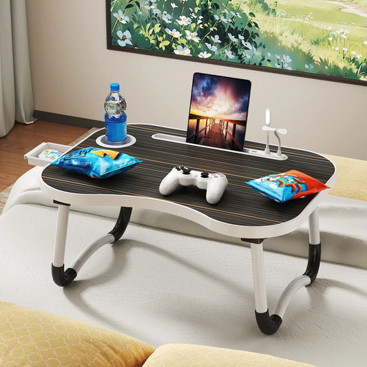laptop , bedside breakfast table with cup holder and side draw