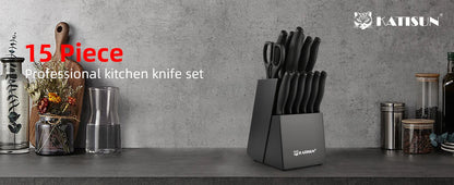 15 Pieces Carbon Steel Kitchen Knife Block Set,