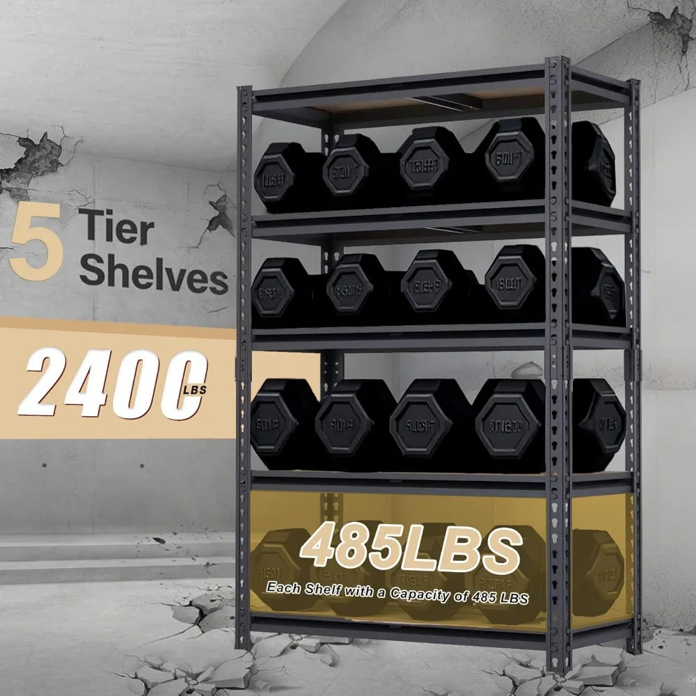 Heavy Duty Shelf, 28''×12''×60'' Metal Shelving Rack, 2400 lbs Basement Storage Shelves, Standing Shelves, Garage Racks