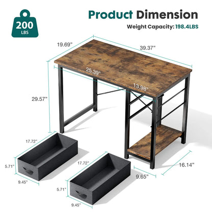 Computer Desk with 2 Drawers For Study Office Gaming Wood Table with Adjustable Position Drawers