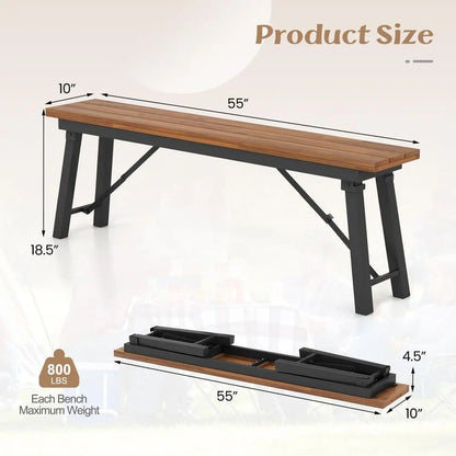 Outdoor Folding Bench Set of 2, 55 23 Person Acacia Wood Backless Patio Dining Bench, No Assembly Weatherproof Picnic Bench, Co