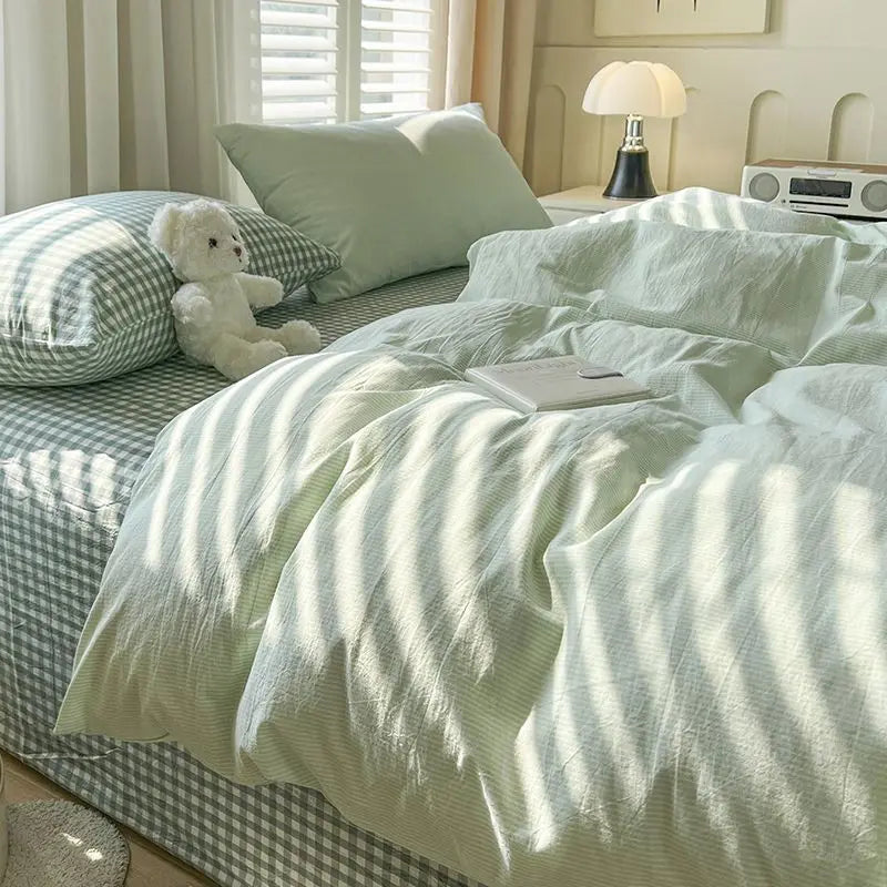 Pink Duvet Cover Set Classic Plaid