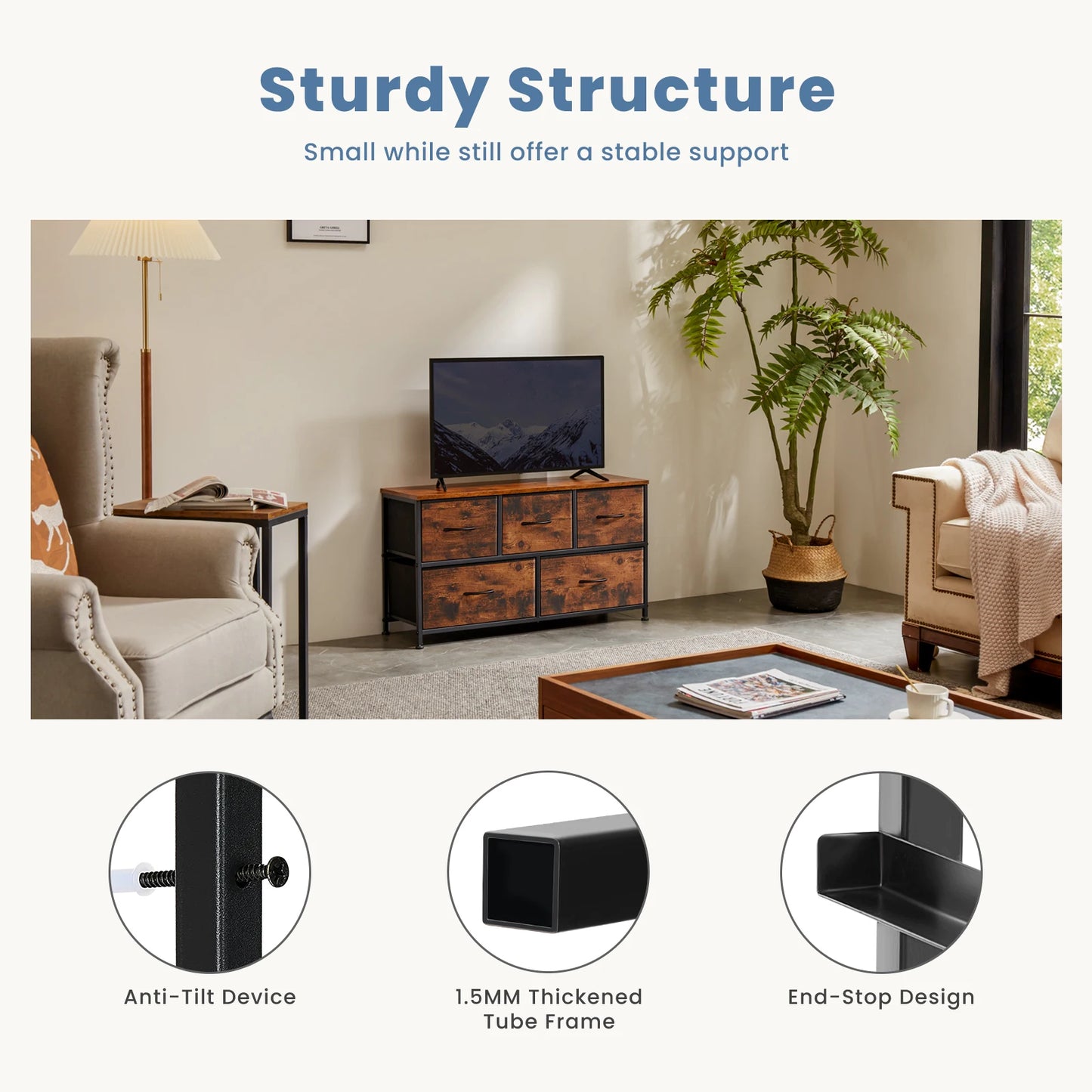 Living Room Display Cabinet Layers With 5 Fabric Drawers