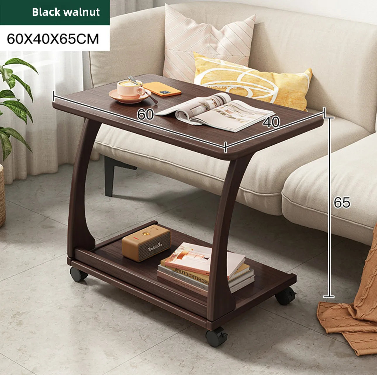 Mobile solid wood coffee table, living room storage rack, living room sofa flip side table, bedroom solid wood bedside table