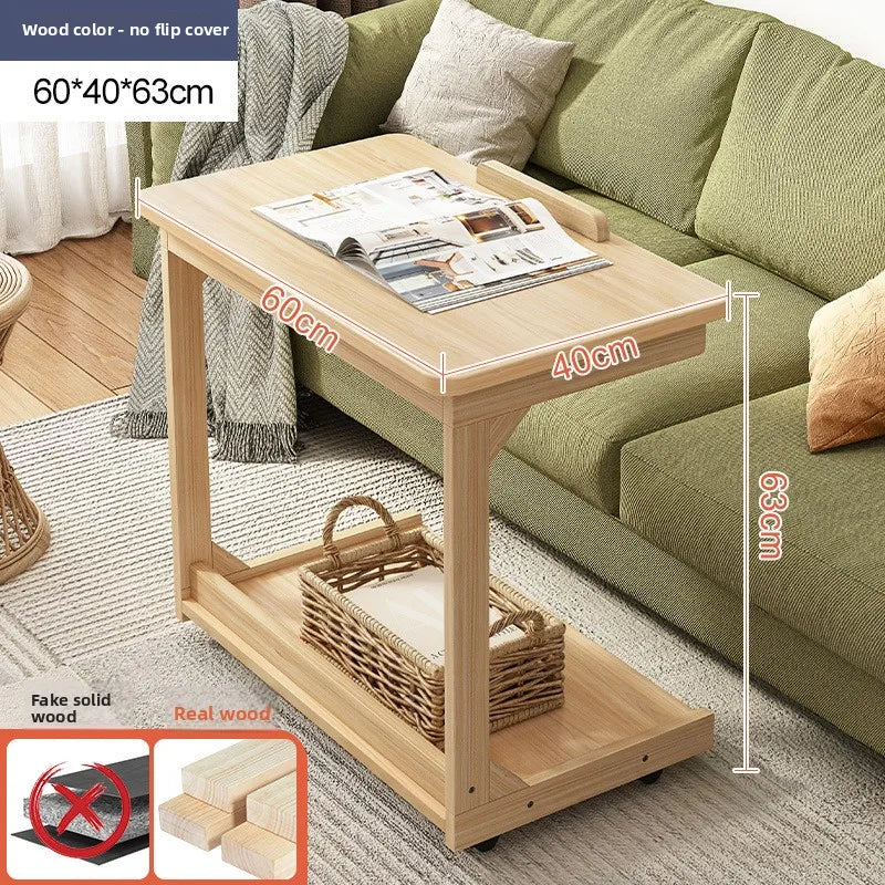 Mobile solid wood coffee table, living room storage rack, living room sofa flip side table, bedroom solid wood bedside table