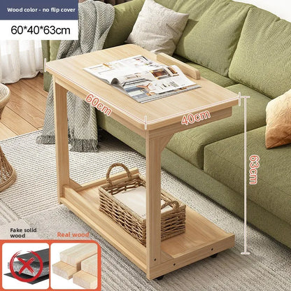 Mobile solid wood coffee table, living room storage rack, living room sofa flip side table, bedroom solid wood bedside table