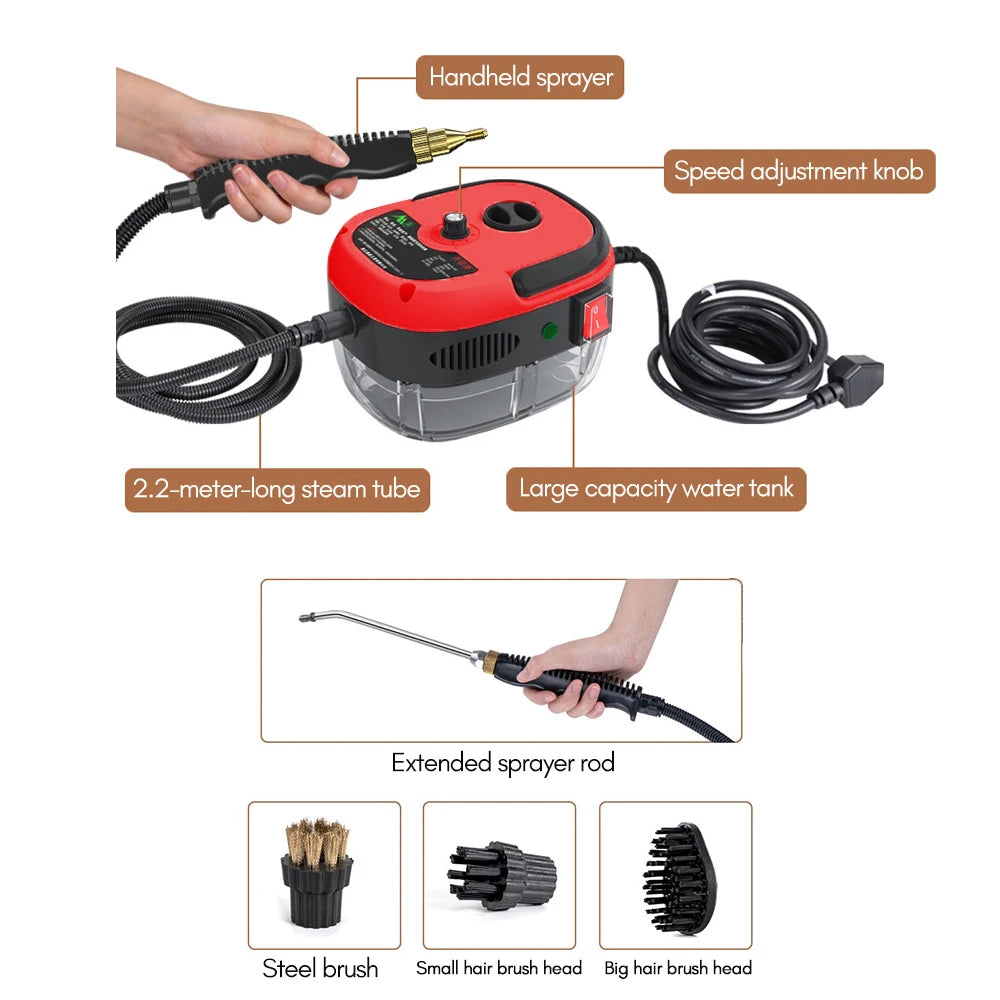 Portable Handheld Steam Cleaner with Brush Heads for Furniture Car
