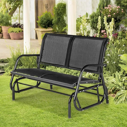 2 Person Outdoor Patio Glider Bench, Powder Coated Steel, Ideal for Backyard, Garden, Balcony (Black)