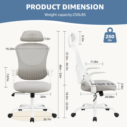 Computer Desk Chair Flip-up Arms Adjustable Headrests Comfortable Lumbar Support