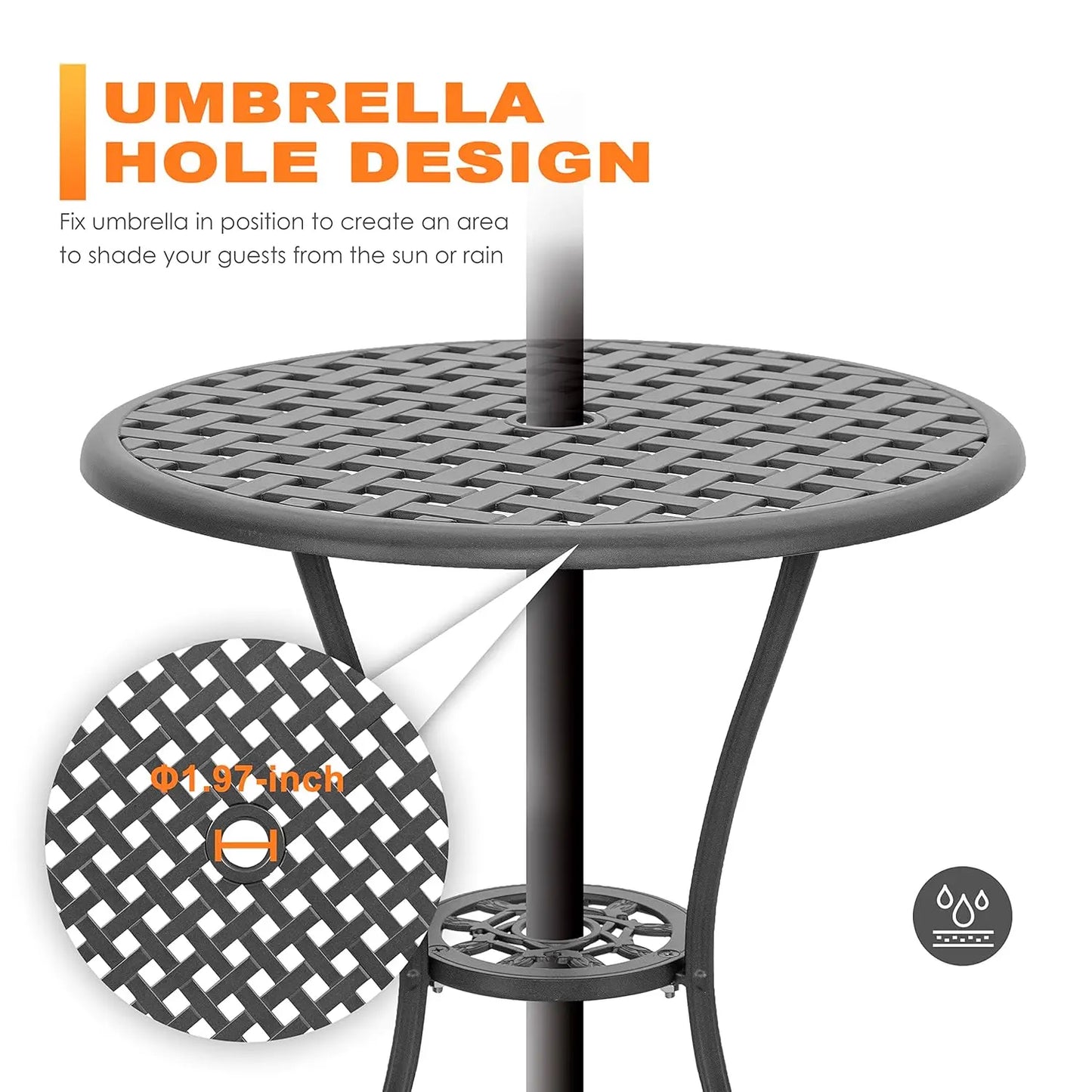 Bistro Set 3 Piece Outdoor All Weather Cast Aluminum Patio Bistro Set Patio Table and Chairs Set of 2 with Umbrella, Customized