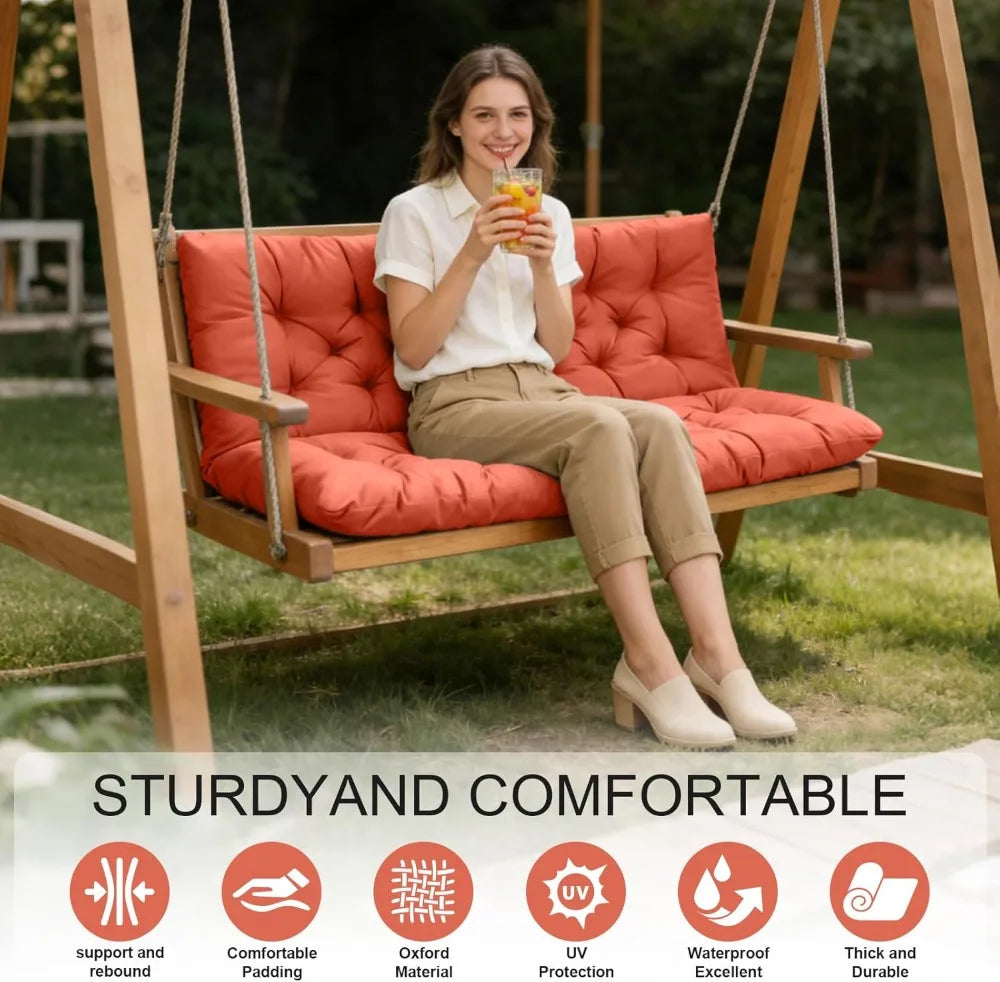 Outdoor Swing Cushions with Backrest, 3-Seat Bench Pad for Patio Garden Backyard