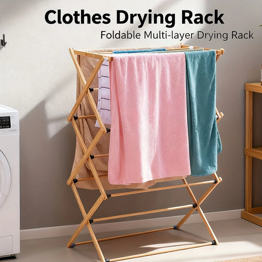 Multifunctional Bamboo Folding Clothes Drying Rack