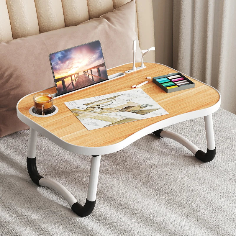 laptop , bedside breakfast table with cup holder and side draw