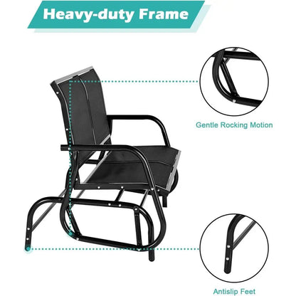 2 Person Outdoor Patio Glider Bench, Powder Coated Steel, Ideal for Backyard, Garden, Balcony (Black)