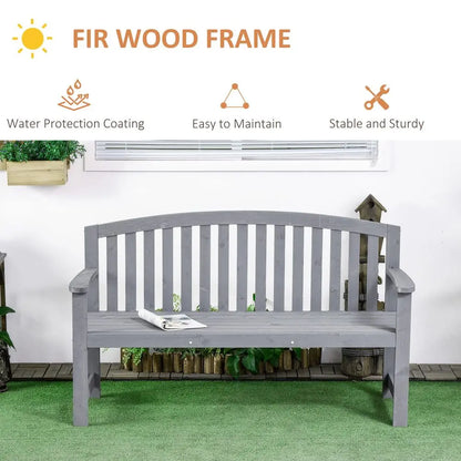 56 Outdoor Wood Bench, 2Seater Garden Bench with Backrest and Armrest, Patio Bench for Patio, Porch, Poolside, Balcony, Gray