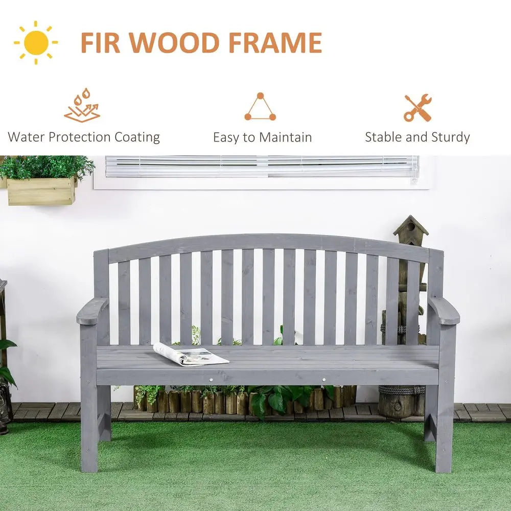 56 Outdoor Wood Bench, 2Seater Garden Bench with Backrest and Armrest, Patio Bench for Patio, Porch, Poolside, Balcony, Gray