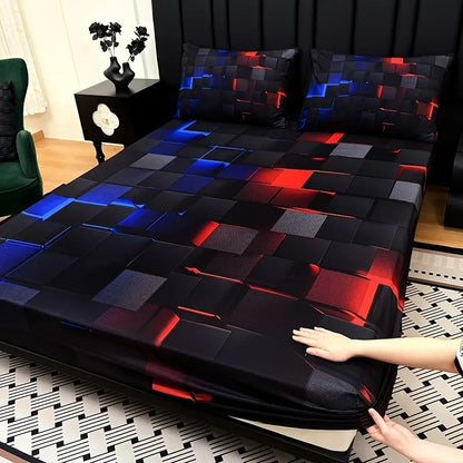 3pcs Cool Technology Digital 1pc Bed Sheet+2pcs Pillowcase