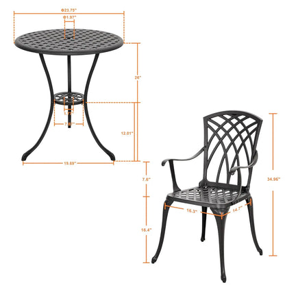 Bistro Set 3 Piece Outdoor All Weather Cast Aluminum Patio Bistro Set Patio Table and Chairs Set of 2 with Umbrella, Customized