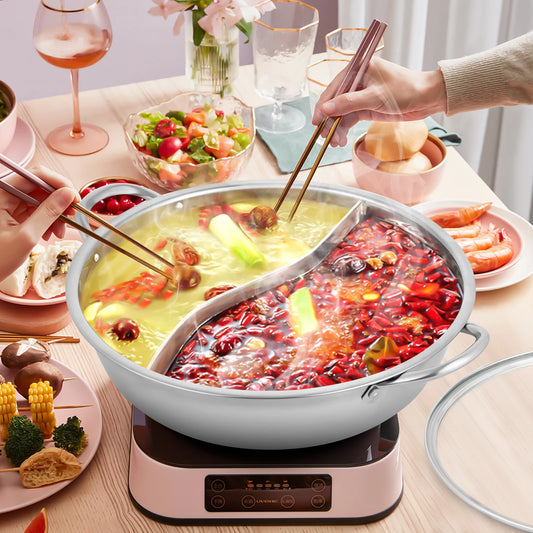 Stainless Steel Hot Pot with Divider Glass Lid