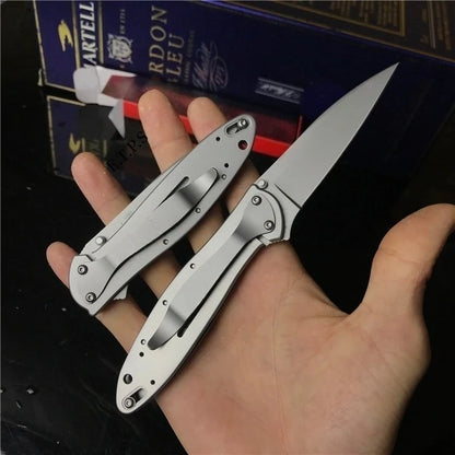 Ks1660 Ken Onion Leek Folding Knife Bead Blast Plain Stainless Steel Handles Outdoor Tool with Frame Lock Safe Assisted Opening and Reversible Pocketclip