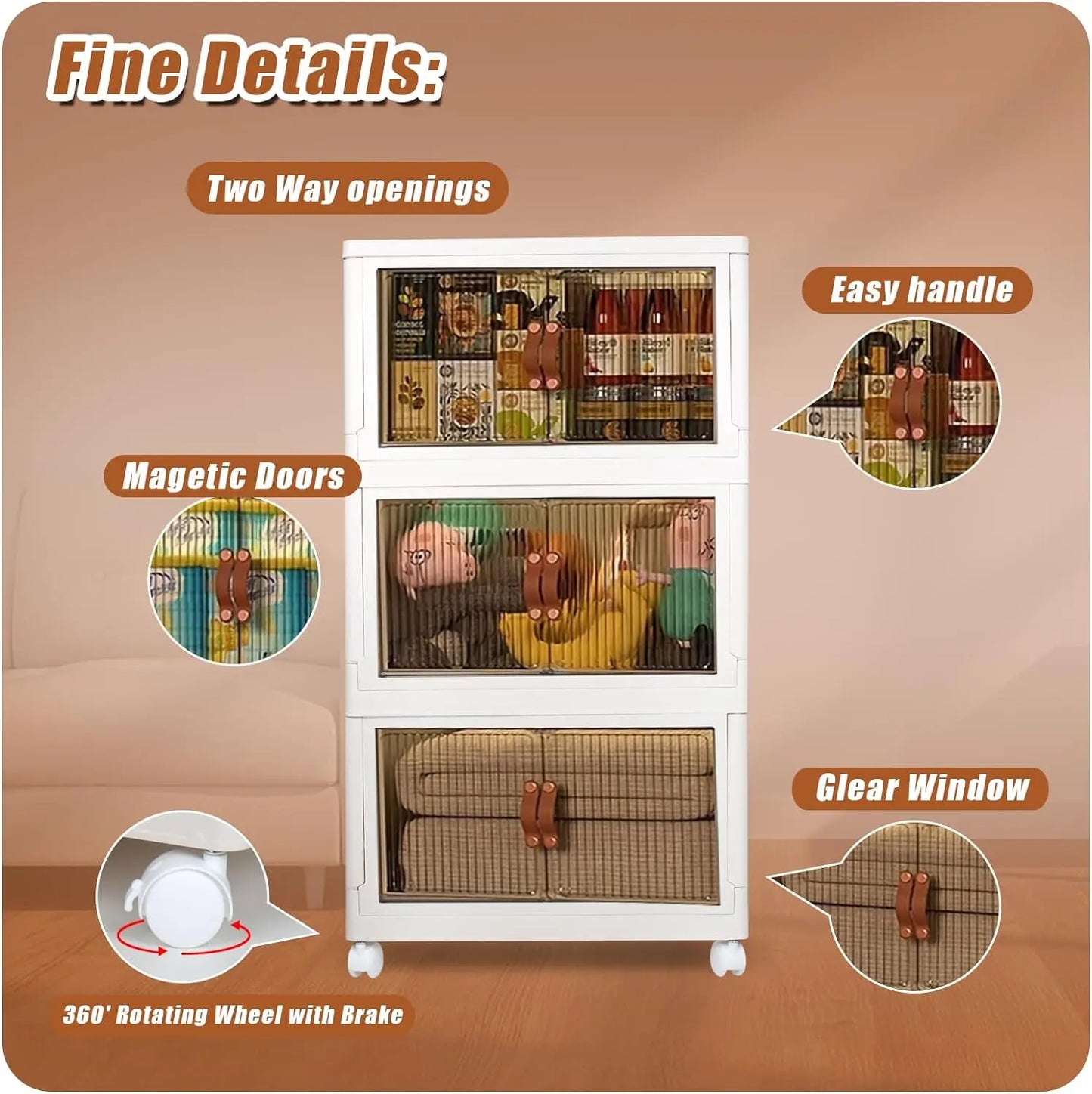 Lids and Doors, 3 Tilers of 8.8Gal Stack-able Bins with Wheels