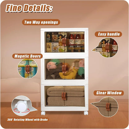 Lids and Doors, 3 Tilers of 8.8Gal Stack-able Bins with Wheels