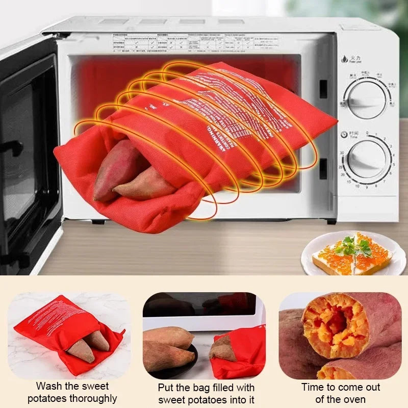 Microwave Potato Bag Reusable Express Microwave Potato Cooker Bag Baked Potato Cooker Perfect Potatoes 4 Minutes Red Baked Pouch