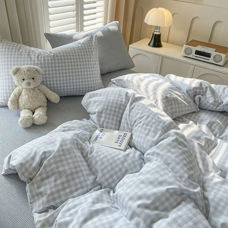 Pink Duvet Cover Set Classic Plaid