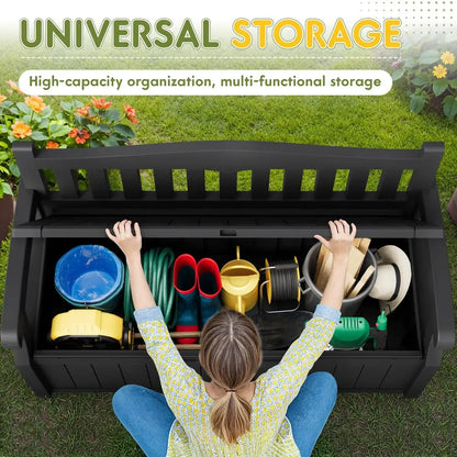 80 Gallon Storage Bench Outdoor Deck Box with Armrest, Patio Furniture,Lockable, Waterproof and UV Resistant, Suitable for Gard