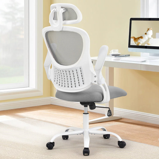 Computer Desk Chair Flip-up Arms Adjustable Headrests Comfortable Lumbar Support