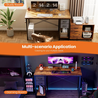 Computer Desk with 2 Drawers For Study Office Gaming Wood Table with Adjustable Position Drawers
