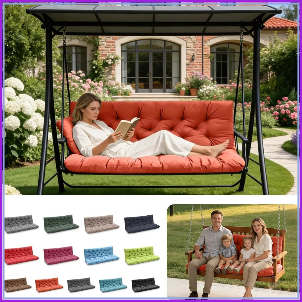 Outdoor Swing Cushions with Backrest, 3-Seat Bench Pad for Patio Garden Backyard